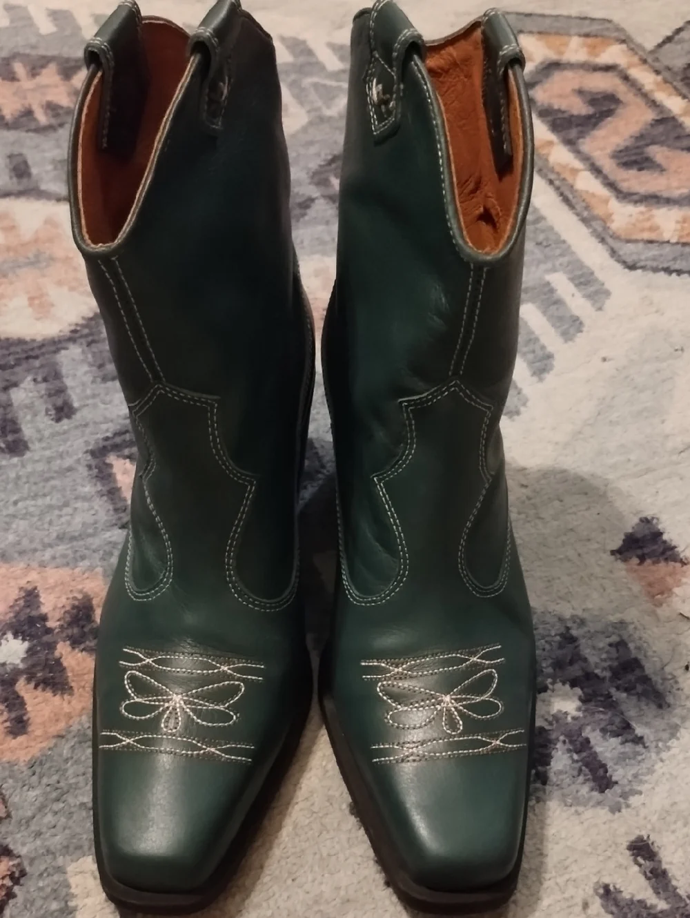 Free People Wandering Western Cowboy Boots Green Leather 7 Like New - Picture 6 of 12